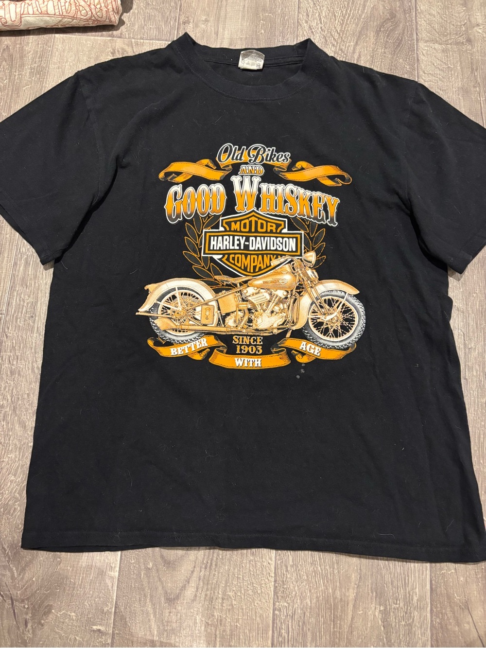 Harley-Davidson Black Tee with Gold Motorcycle Graphic